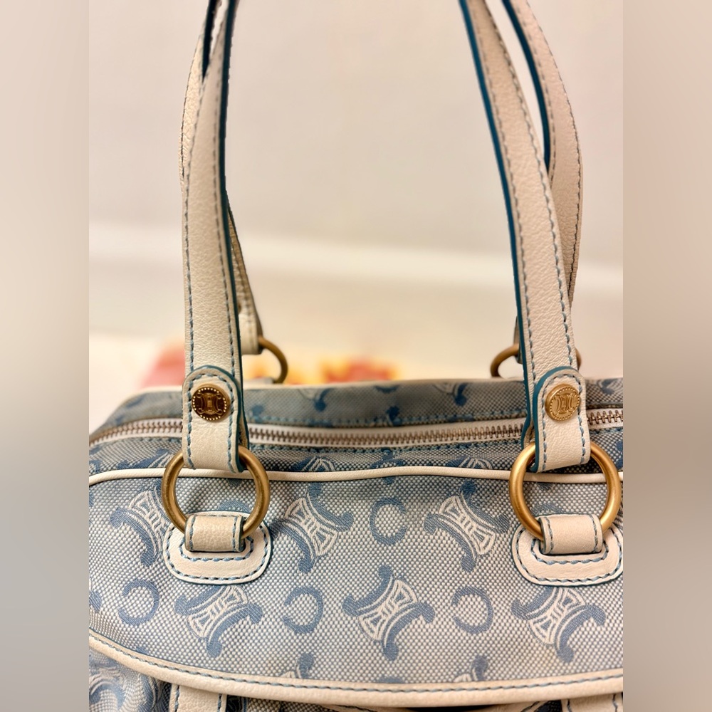 SOLD CELINE Vintage Y2K C Macadam Light Blue & White Cotton Canvas White - Picture 4 of 16